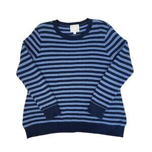 Sail to Sable STS Merino Wool Cotton Striped Sweater Blue Sz XL Coastal Nautical